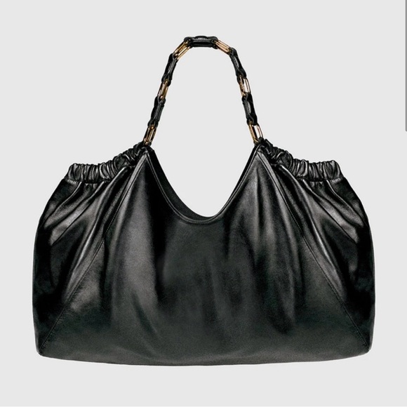 NWT Anine Bing Kate Tote Bag Nappa Leather Black Chain Monogram Logo Purse Gold - Picture 2 of 10